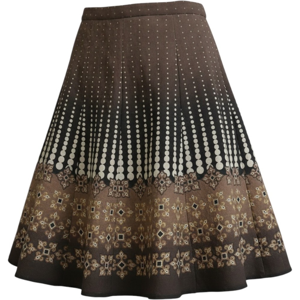 Liz & Co Womens Brown Polka Dot Medallion A-Line Midi Skirt Size 14 Career Wear